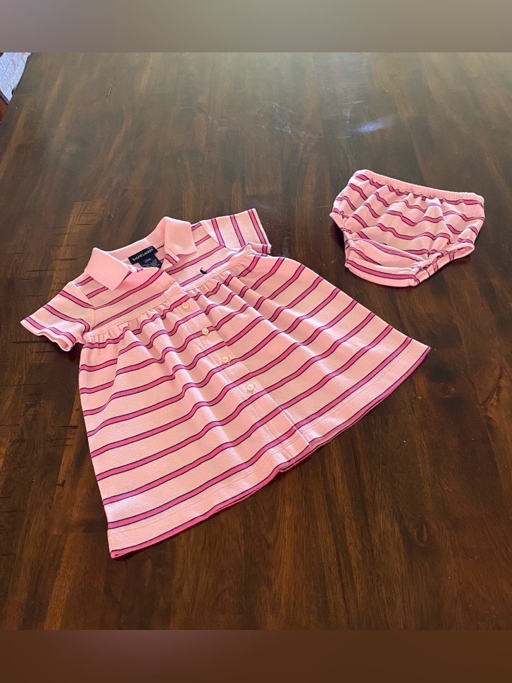 Ralph Lauren Pink & Blue Striped Polo Dress with Matching Diaper Cover